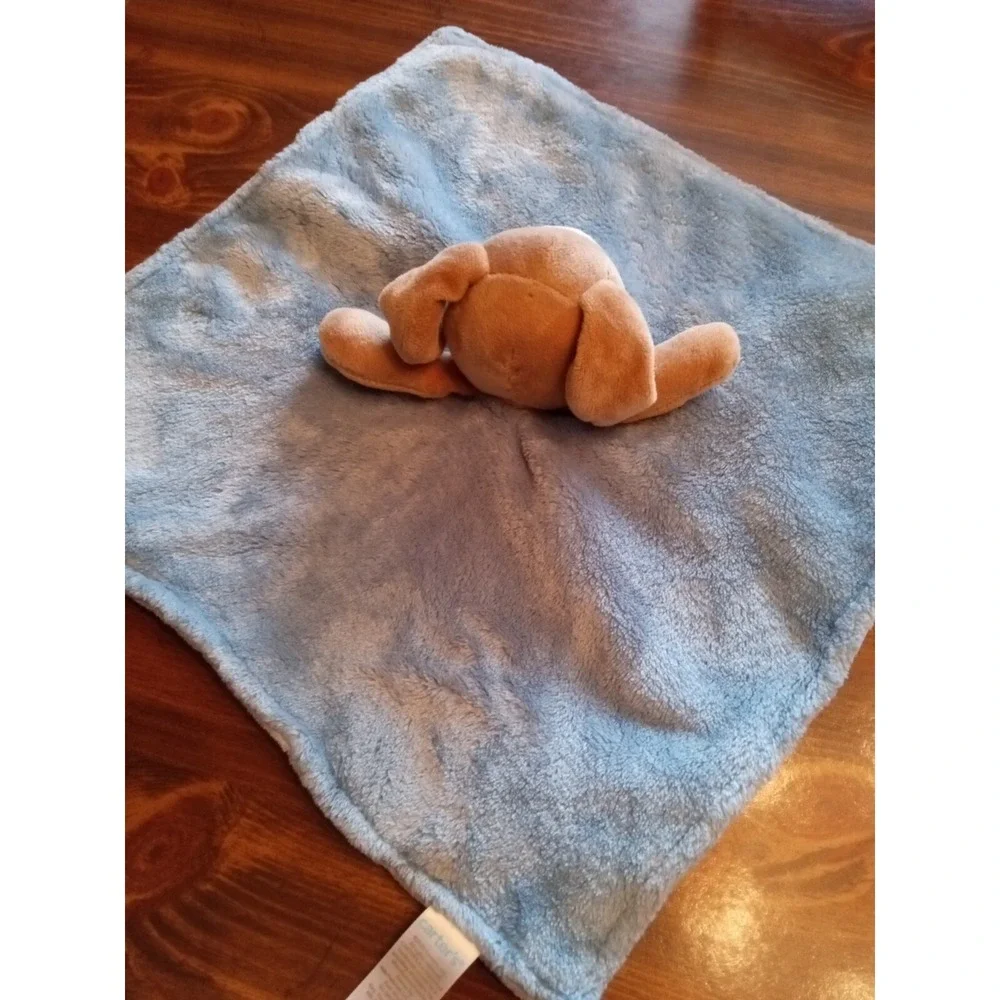 Carters Blue Puppy Dog Lovey Security Blanket Plush Tan White Infant 14
